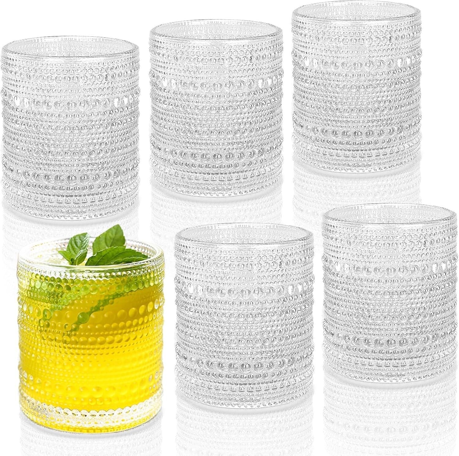 Cocktail Glasses 10 Oz Hobnail Drinking Glasses Set of 6, Vintage Glassware, NEW