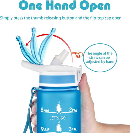 32Oz Water Bottle with Time Marker & Straw, Motivational Water Bottles with Times to Drink, Sport Water Bottle Leak Proof & BPA Free for School, Fitness, Work Blue