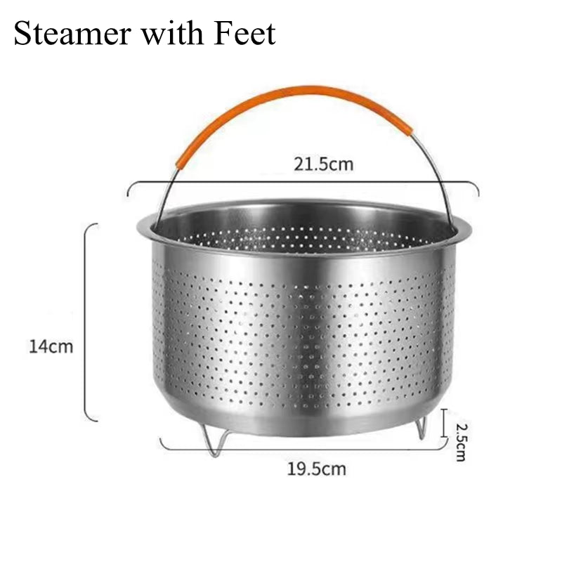 Stainless Steel Food Steamer Basket with Silicone Handle Rice Pressure Cooker Steaming Grid Drain Drainer Cooking Utensils