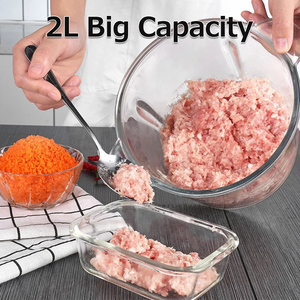 Electric Food Grinder 8Cup Large Household Capacity Stainless Steel 2 Gears 250W High Power Kitchen Cooker Blender