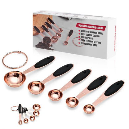Measuring Cup Stainless Steel Plated Copper Rose Gold Kitchen Accessories Baking Bartending Measuring Spoon Cooking Tools Set