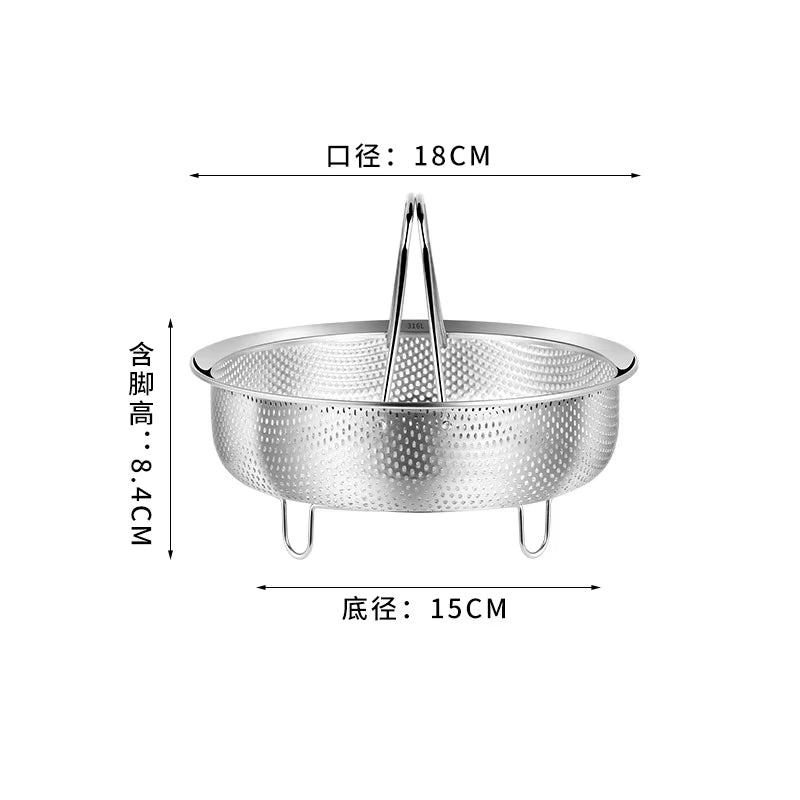 Stainless Steel Food Steamer Basket with Silicone Handle Rice Pressure Cooker Steaming Grid Drain Drainer Cooking Utensils
