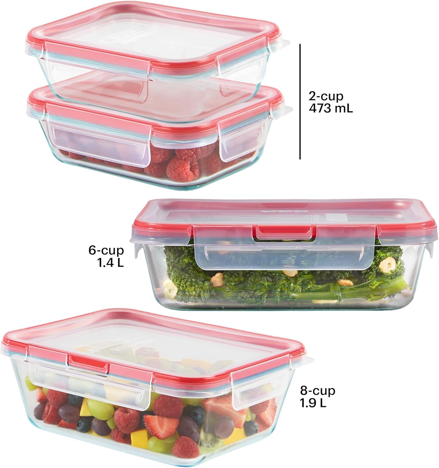 Freshlock (4-Pack) Mixed Sized Glass Food Storage Containers Set, Airtight & Lea