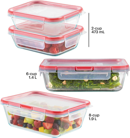 Freshlock (4-Pack) Mixed Sized Glass Food Storage Containers Set, Airtight & Lea