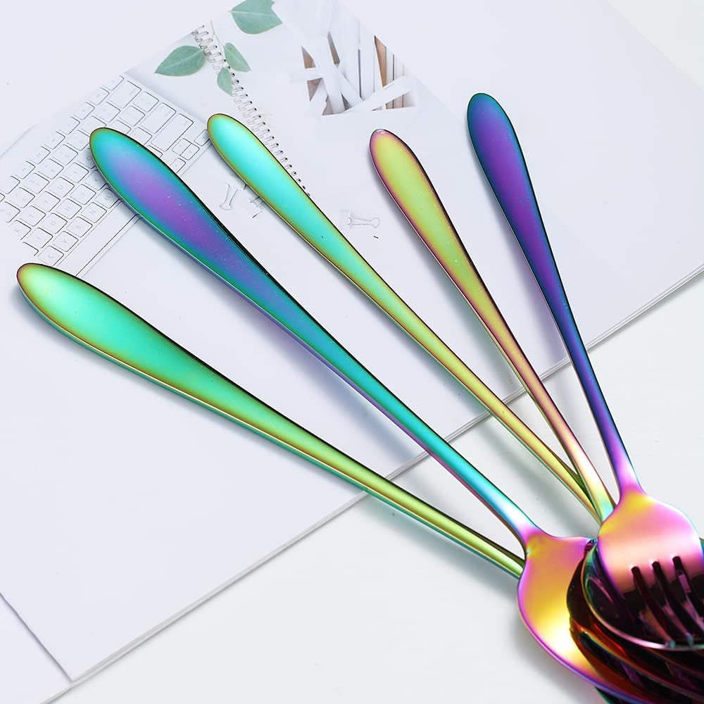 20 Piece Rainbow Silverware Set Service for 4, 18/10 Multicolor Stainless Steel Flatware Cutlery Set Eating Utensils Set for Home Kitchen Restaurant, Mirror Polished, Dishwasher Safe