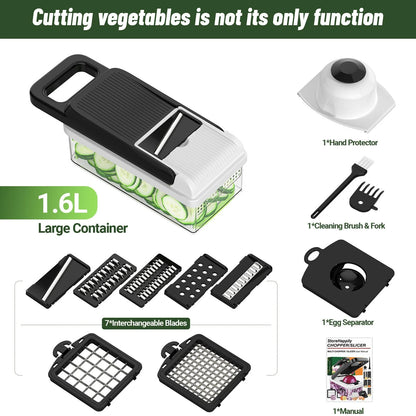 10-In-1, 8 Blade Vegetable Chopper, Mandoline Slicer, Food Chopper with Container, Fruit Slicer, Kitchen Gadgets & Accessories, Home Essentials