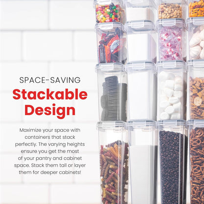 Airtight Food Storage Containers Set - Air Tight Pantry Storage Containers with Lids - Pasta Flour Sugar Cereal Containers - Storage Containers for Food - Kitchen Storage Container (Clear-24 Pack)