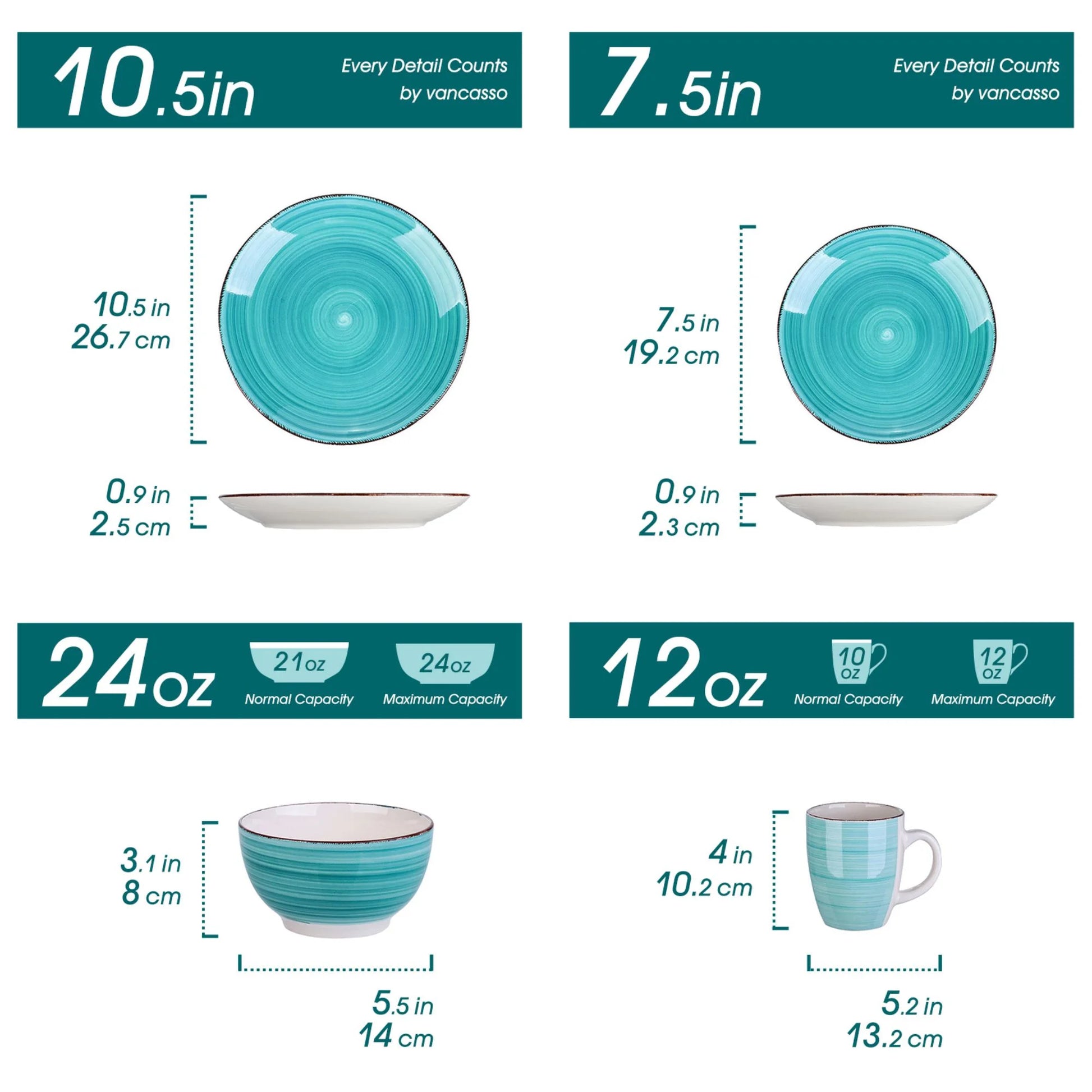 , Series Bella, 32 Piece Stoneware Dinnerware Set, Turquoise Dinner Set, Service for 8