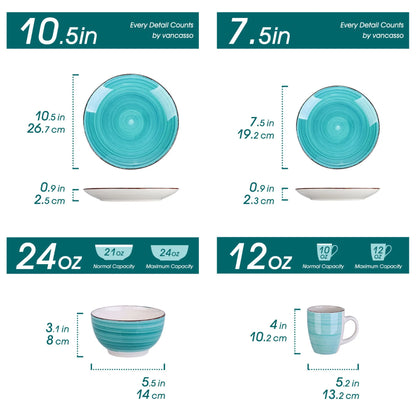 , Series Bella, 32 Piece Stoneware Dinnerware Set, Turquoise Dinner Set, Service for 8