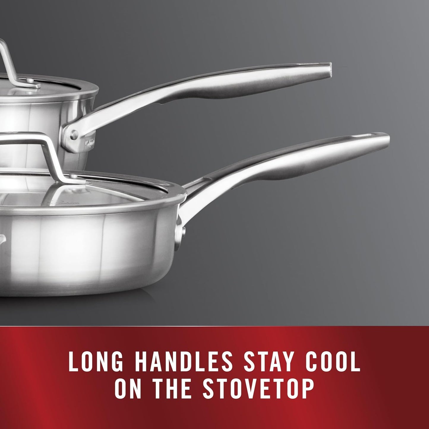 Stainless Steel Kitchen Cookware, 11-Piece Pots and Pans Set with Stay-Cool Handles, Dishwasher & Oven Safe, Silver