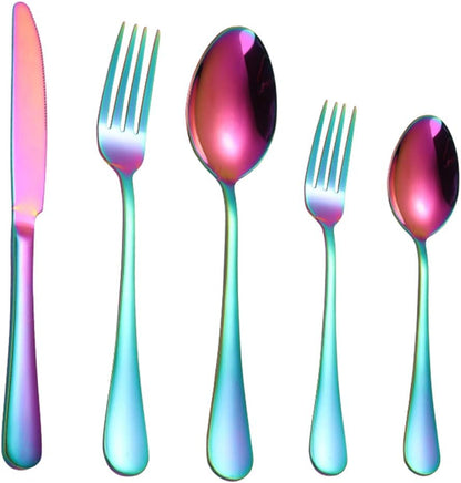 20 Pcs Rainbow Silverware Set Service for 4,Premium Colorful Stainless Steel Flatware Set,Mirror Polished Cutlery Eating Utensil Set,Include Fork Knife Spoon Set,Dishwasher Safe