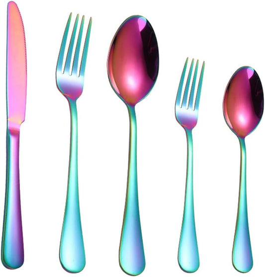 20 Pcs Rainbow Silverware Set Service for 4,Premium Colorful Stainless Steel Flatware Set,Mirror Polished Cutlery Eating Utensil Set,Include Fork Knife Spoon Set,Dishwasher Safe