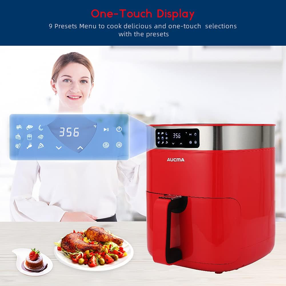 Air Fryer, 5.8QT Hot Air Fryers Oven, XL Electric Air Fryers Oven Cooker with 9 Cooking Preset, Digital Touch Screen Preheat & Nonstick Basket (Red)