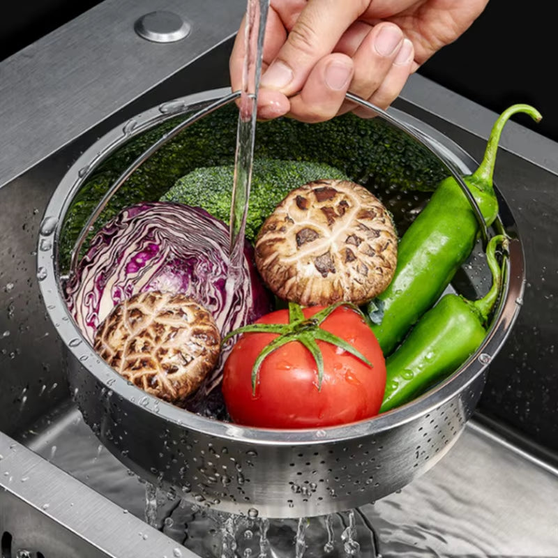 Stainless Steel Food Steamer Basket with Silicone Handle Rice Pressure Cooker Steaming Grid Drain Drainer Cooking Utensils