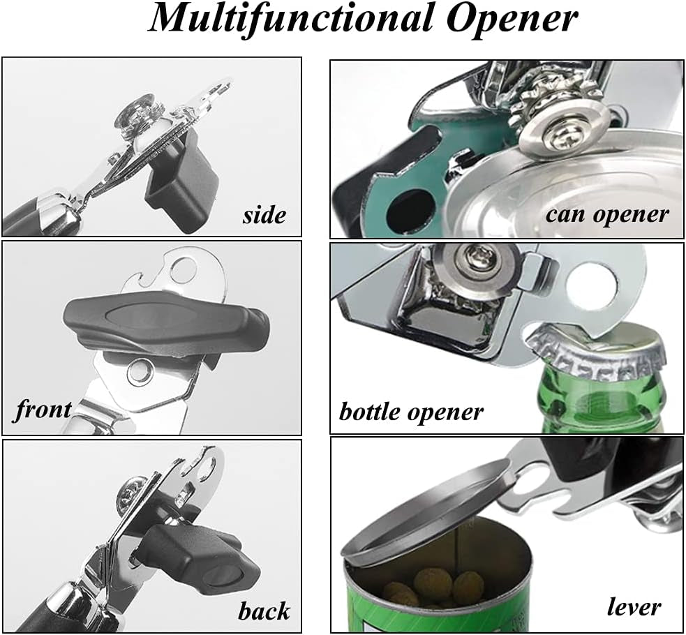 Manual Can Opener, Handheld Comfortable Grip, Multifunction Professional Opener for Beer/Tin/Bottle