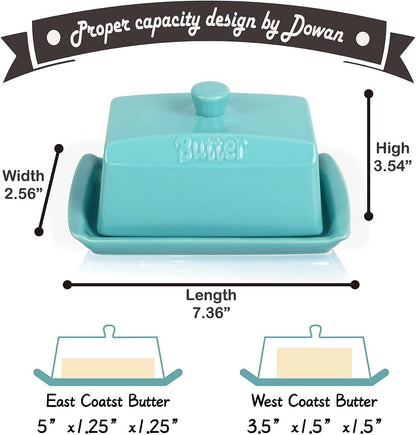Ceramic Butter Dishes with Lid, Large Butter Keeper Rectangle Butter Container with Handle, Porcelain Butter Holder for East/West Butter