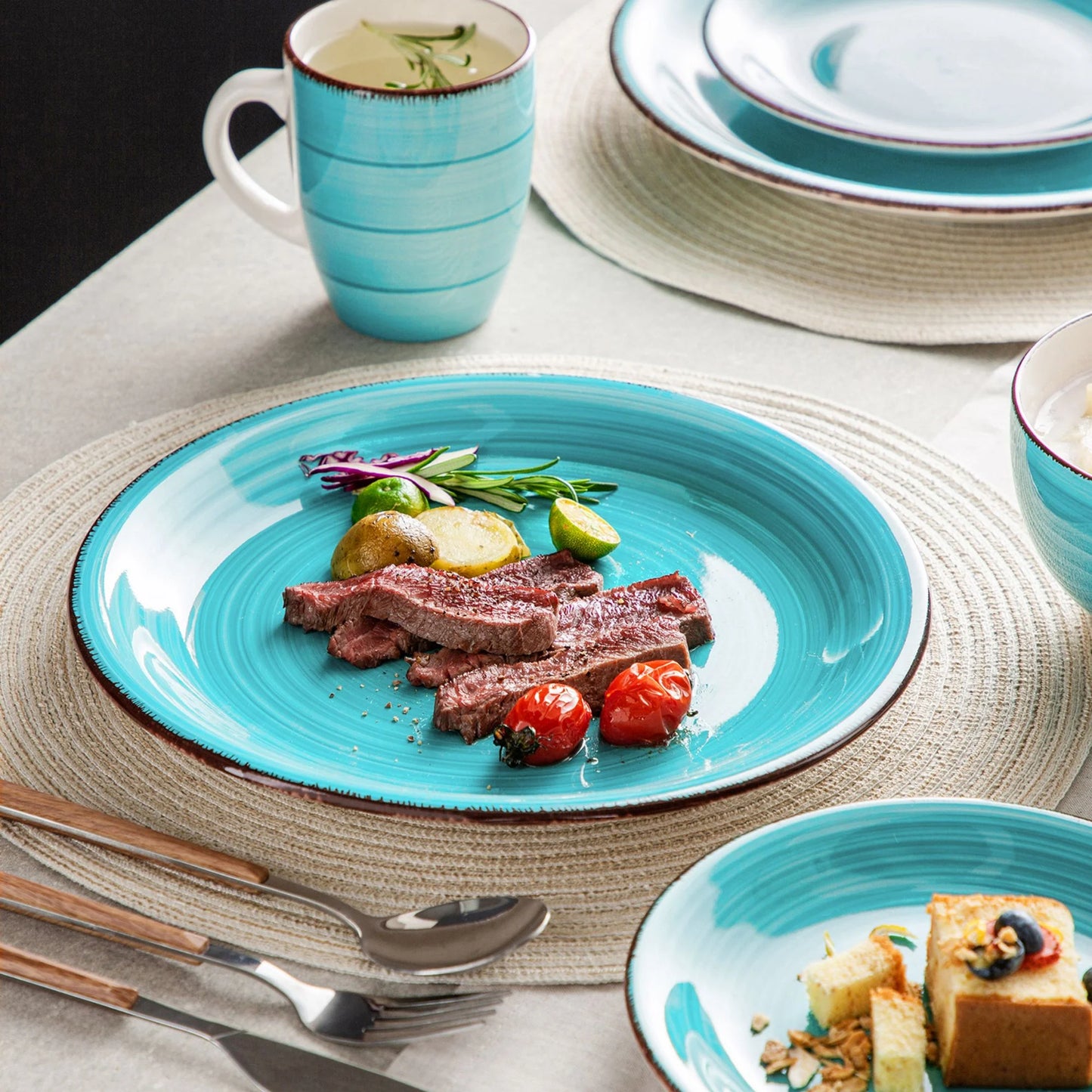 , Series Bella, 32 Piece Stoneware Dinnerware Set, Turquoise Dinner Set, Service for 8