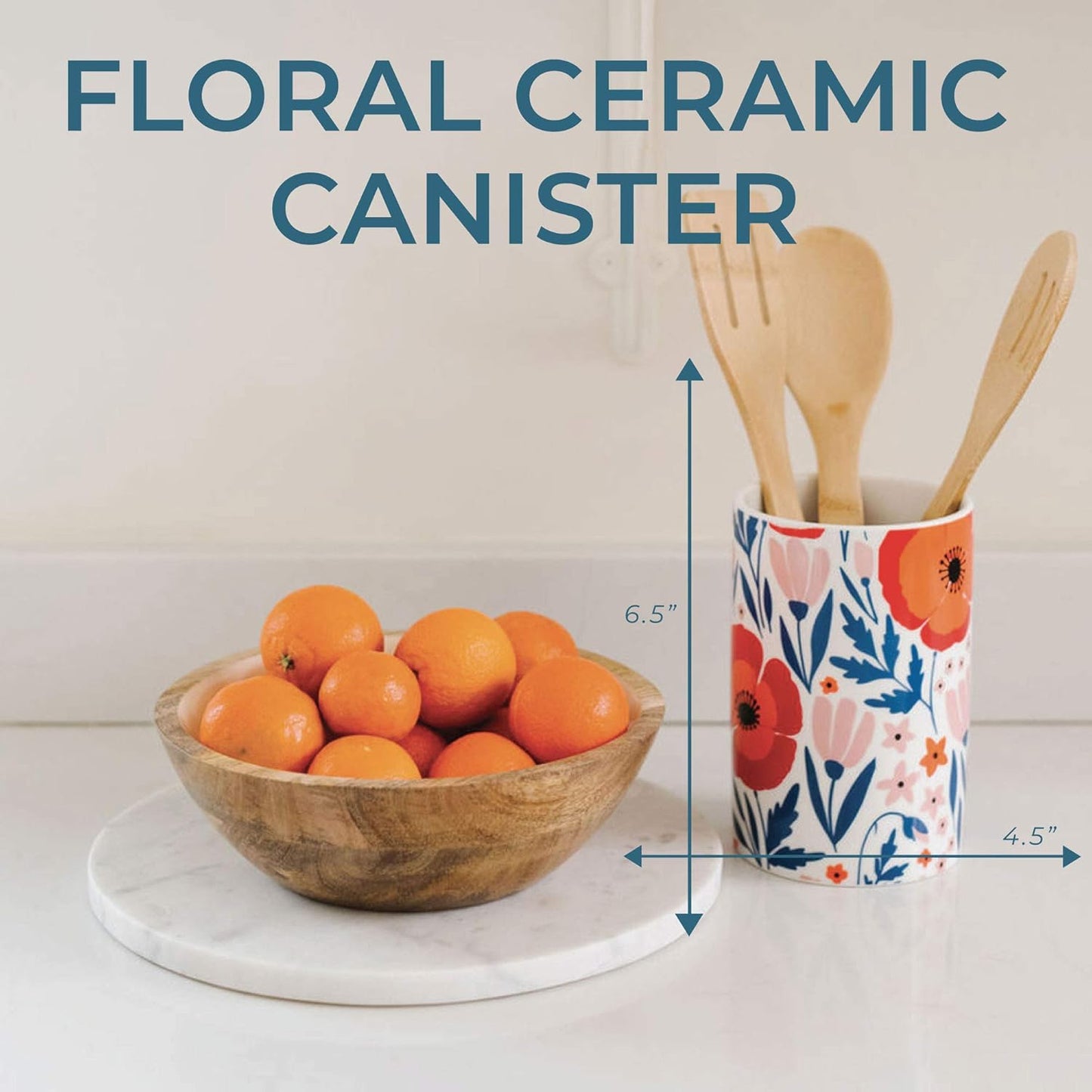 Latter-Day Home Floral Kitchen Canister - Accessories and Decorations - Canisters for Kitchen Counter - Flour and Sugar Containers, 4.25'’X 4.25’’X 6.5''