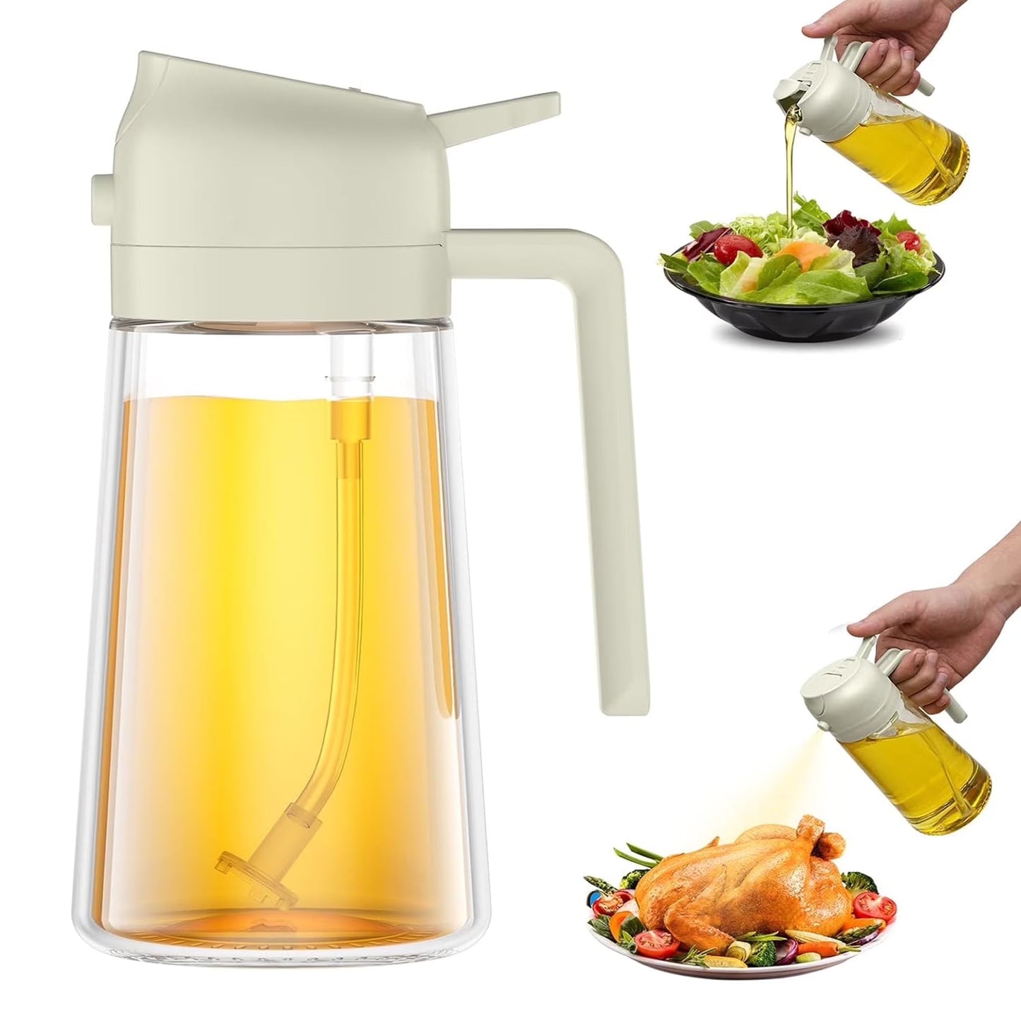2 in 1 Oil Dispenser & Sprayer – 470Ml Olive Oil Dispenser Bottle with No-Drip Spout, Measurement Scale, Olive Oil Spray Bottle for Cooking, BBQ, Air Fryer & Kitchen Essentials, White