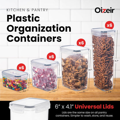 Airtight Food Storage Containers Set - Air Tight Pantry Storage Containers with Lids - Pasta Flour Sugar Cereal Containers - Storage Containers for Food - Kitchen Storage Container (Clear-24 Pack)