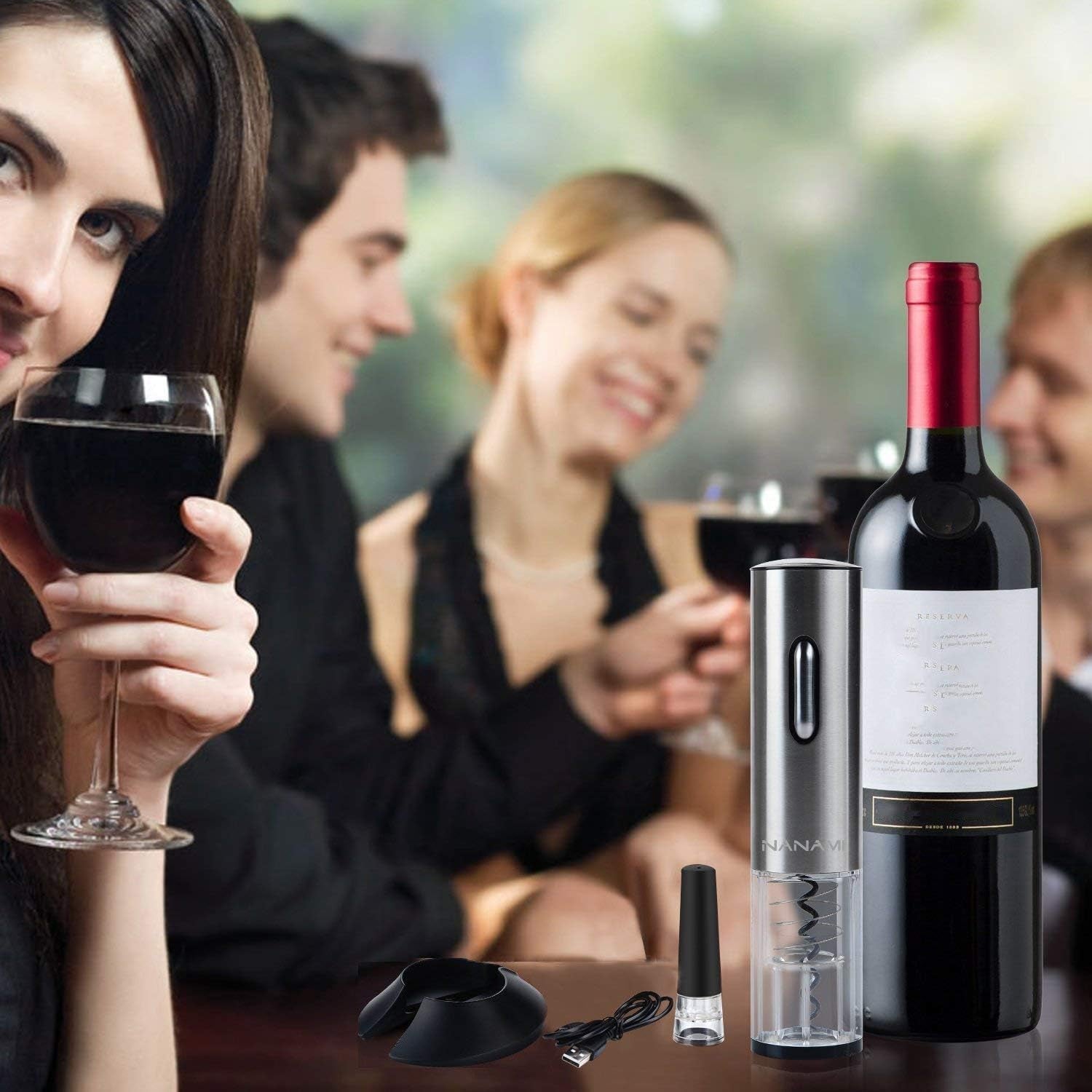 Electric Wine Opener, Automatic Electric Wine Bottle Corkscrew Opener with Foil Cutter, Stainless Steel Rechargeable Opener with Cutter for Home, Restaurant, Waiters, Bartenders and as Gift