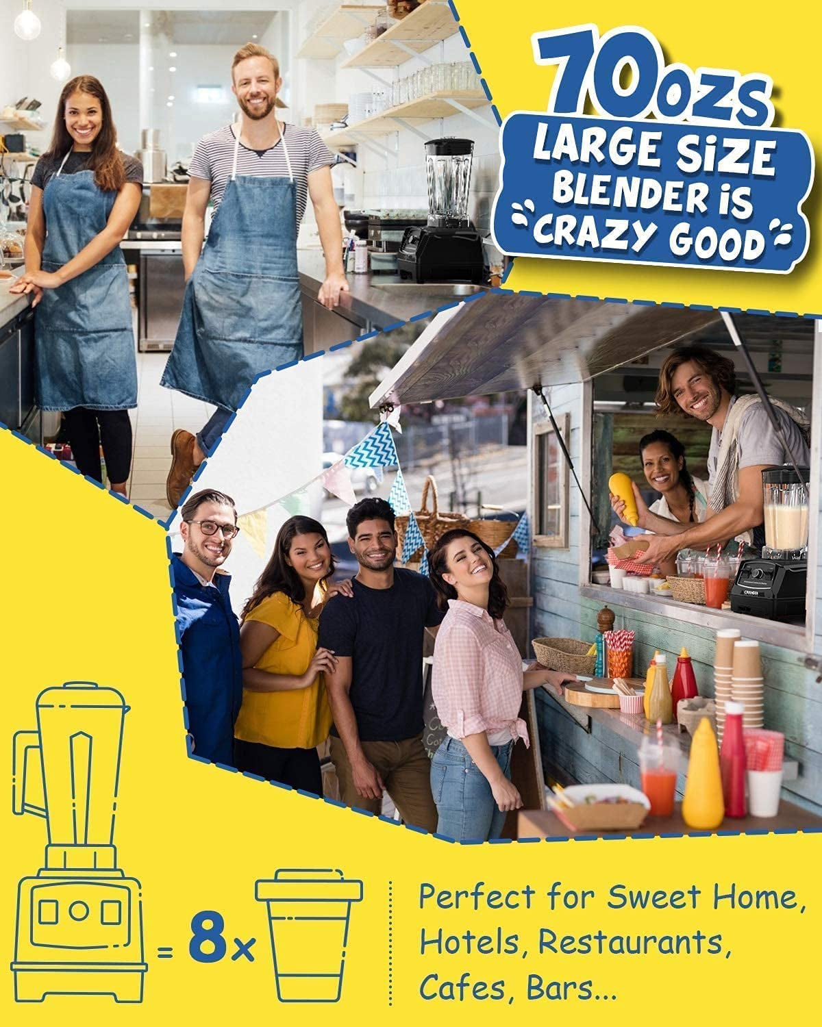 Professional Blender,1500 Watt Commercial Blenders for Kitchen with 70Oz Capacity and Self-Cleaning, Classic Blenders for Shakes and Smoothies, Build-In Pulse, YL-010-B