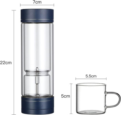 Portable Double Walled Glass Vacuum Tea Infuser Bottle Set with 2 Glass Cups Leakproof Rotating Separation Anti-Scalding with Infuser for Loose Tea 15.2OZ/450ML Black