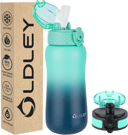 Insulated Water Bottle 12Oz Water Bottles with Straw, Stainless Steel Water Bottle with 2 Lids, Double Wall Vacuum Bottels for Adults Kids, Leak-Proof Sport Bottles for School Travel, Black