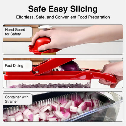 Vegetable Chopper Slicer Onion Dicer, Multi 22-In-1 Veggie Mandoline Food Cutter for Tomato Fruit with Lemon Squeezer, E-Recipe, 11 Blades, Egg Separator & Slicer, Container