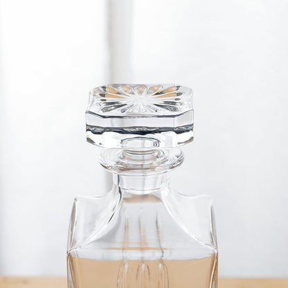 Whiskey Decanter with Sealed Irregular Stopper,Novel Lead-Free Crystal Glass Bottle,Gift for Friends,Glass Decanters for Vodka,Wine, Liquor,Juice and Water(Carved Strip)
