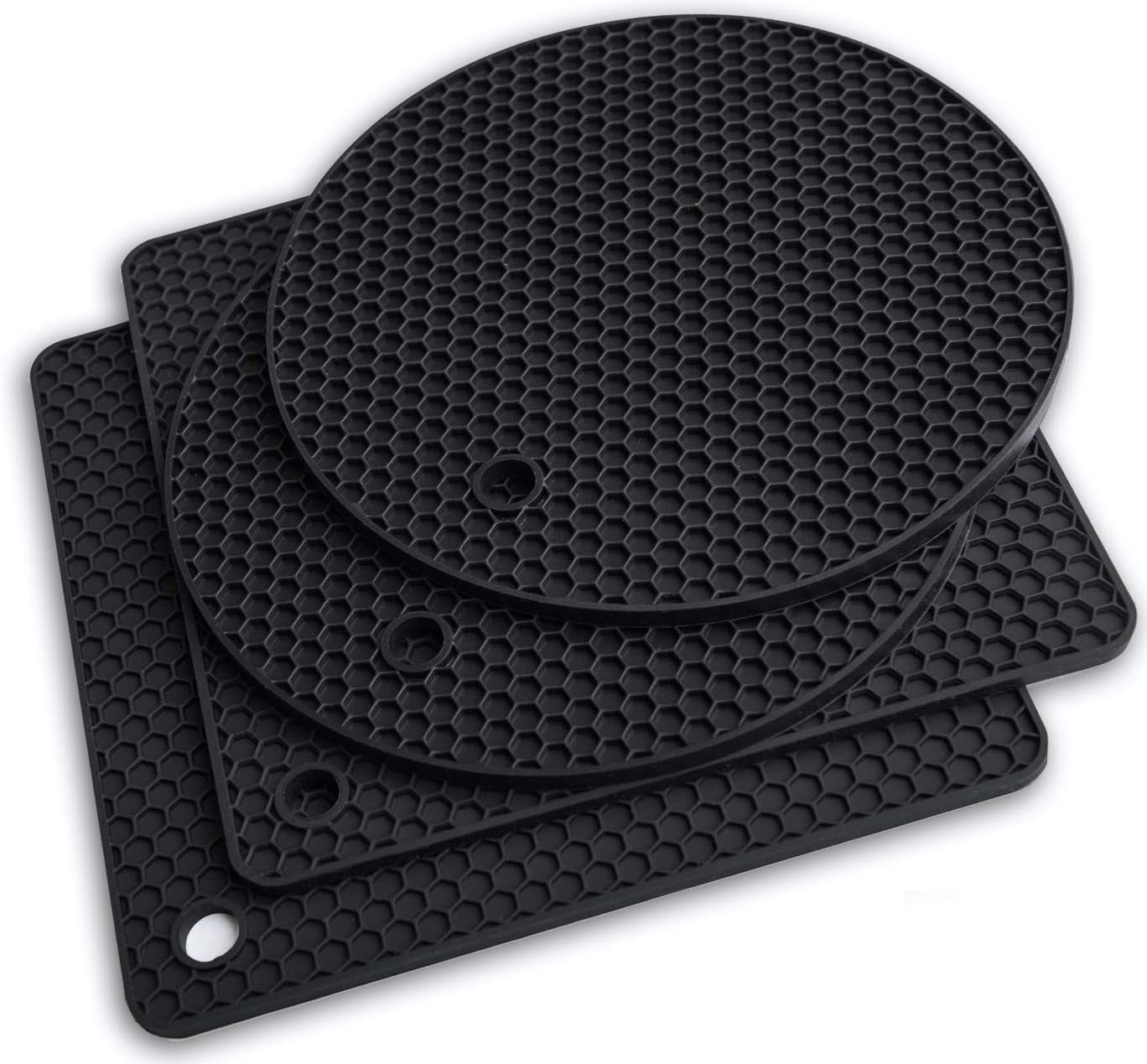 Silicone Pot Holders and Trivet Mats Heat Resistant to 440°F to Protect Your Table and Countertop Contains 4 Pieces 2 round and 2 Squared