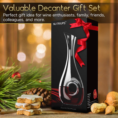 Hand Blown Crystal Wine Decanter - Classic Pierced Design, Luxury Wine Carafe