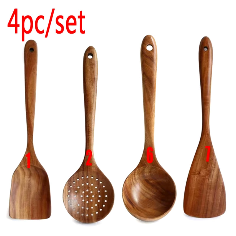 1-10 PC Wooden Cooking Spoons Smooth Teak Wooden Cooking Utensils Non-Stick Wooden Cooking Utensils – Wooden Spoons Set
