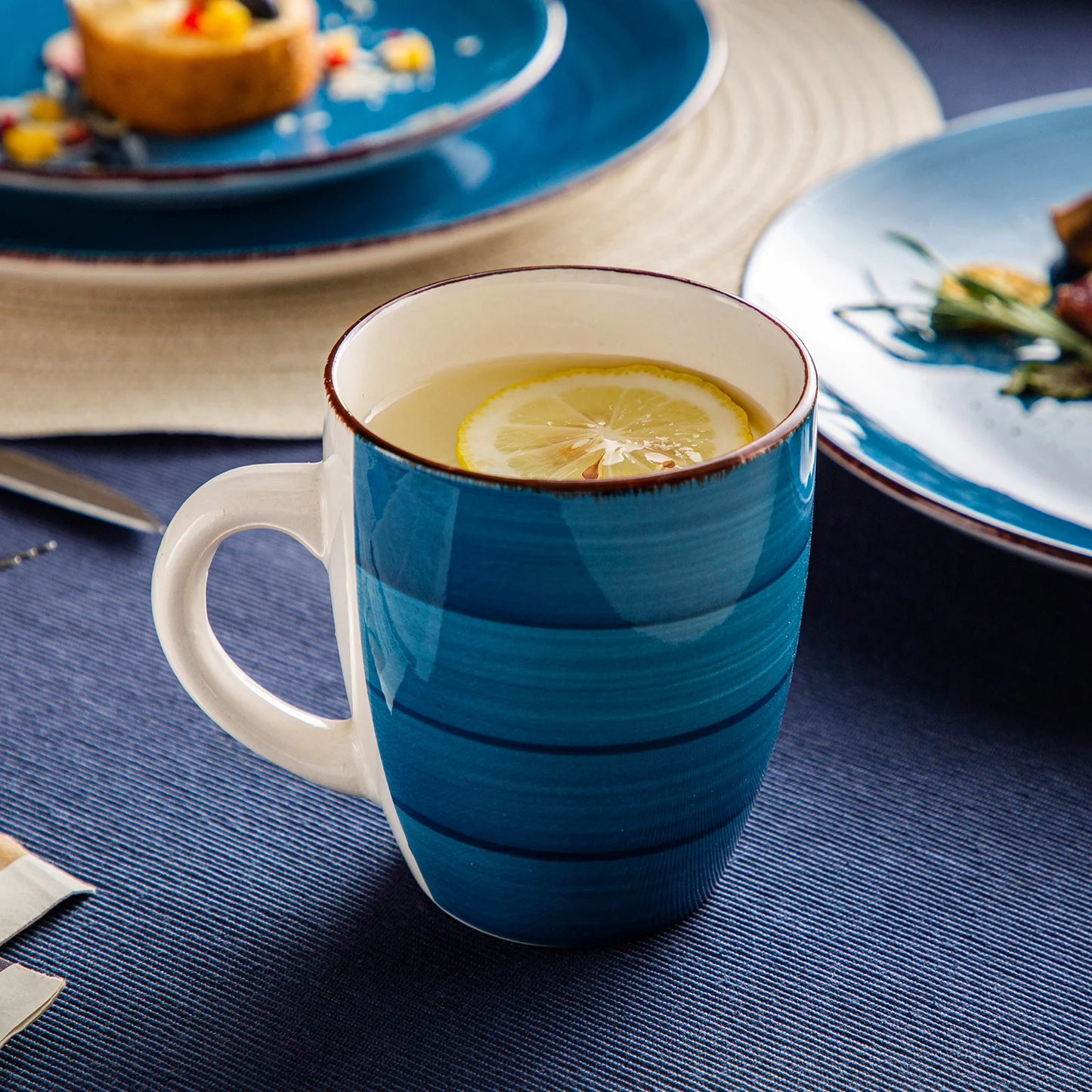 , Series Bella, 32 Piece Stoneware Dinnerware Set, Blue Dinner Set, Service for 8