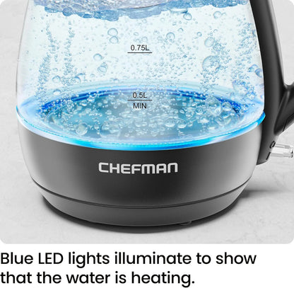 1L Electric Glass Kettle W/ LED Indicator Light, Automatic Shutoff - Black