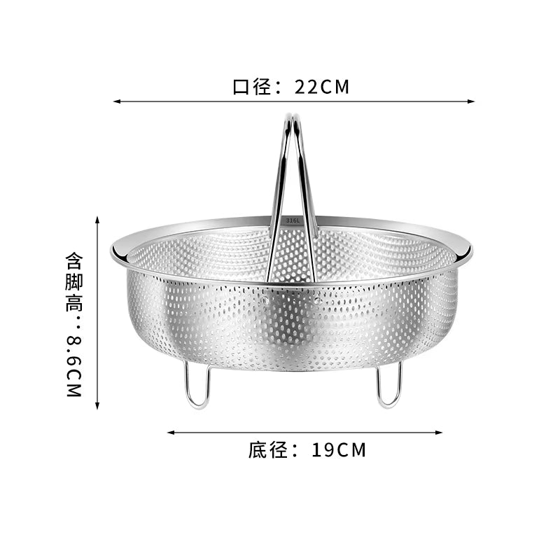 Stainless Steel Food Steamer Basket with Silicone Handle Rice Pressure Cooker Steaming Grid Drain Drainer Cooking Utensils