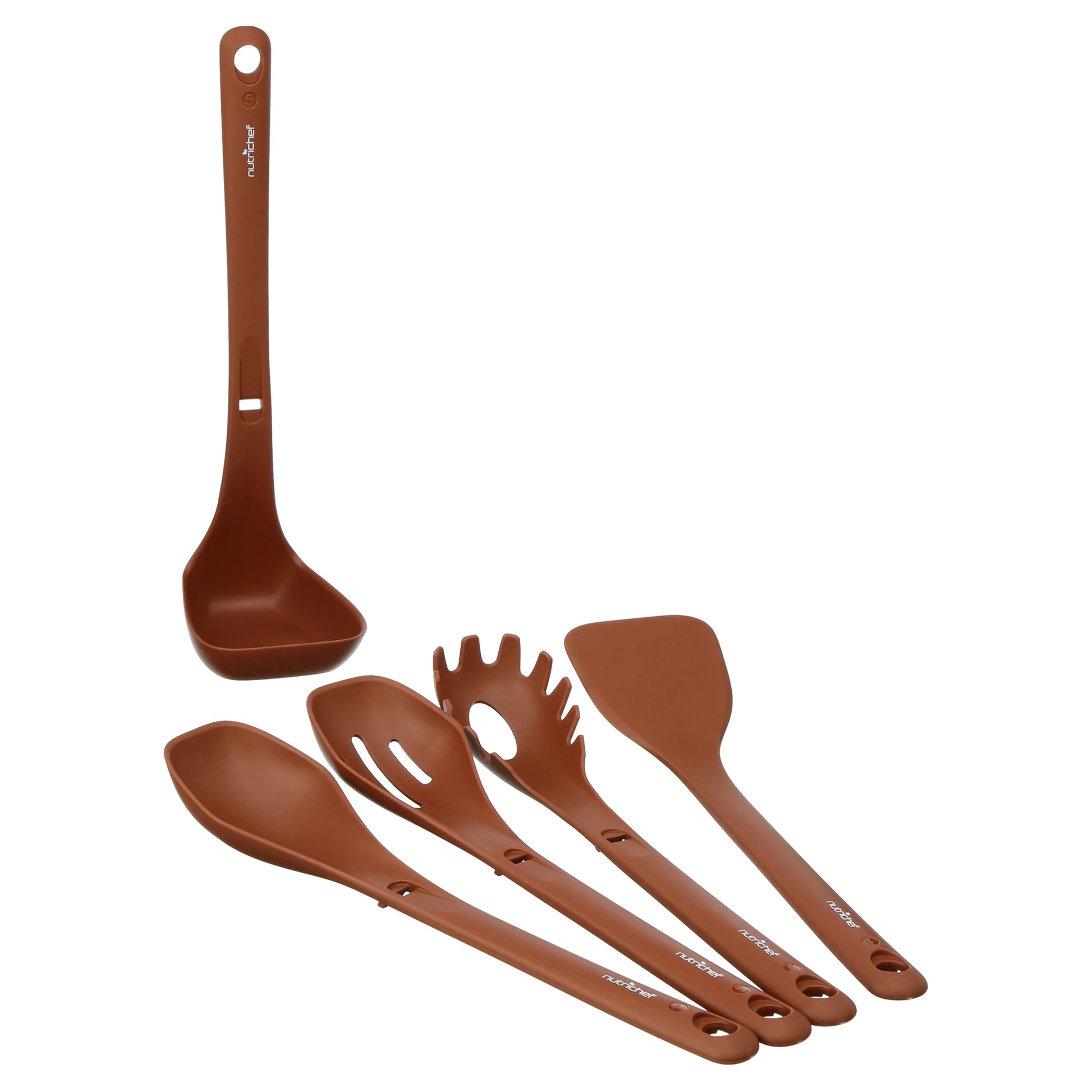 17 Piece Non-Stick Cookware Set, Pots & Pans with Foldable Knob, Space Saving, Stackable, Nylon Tools Set, Induction Base, Brown