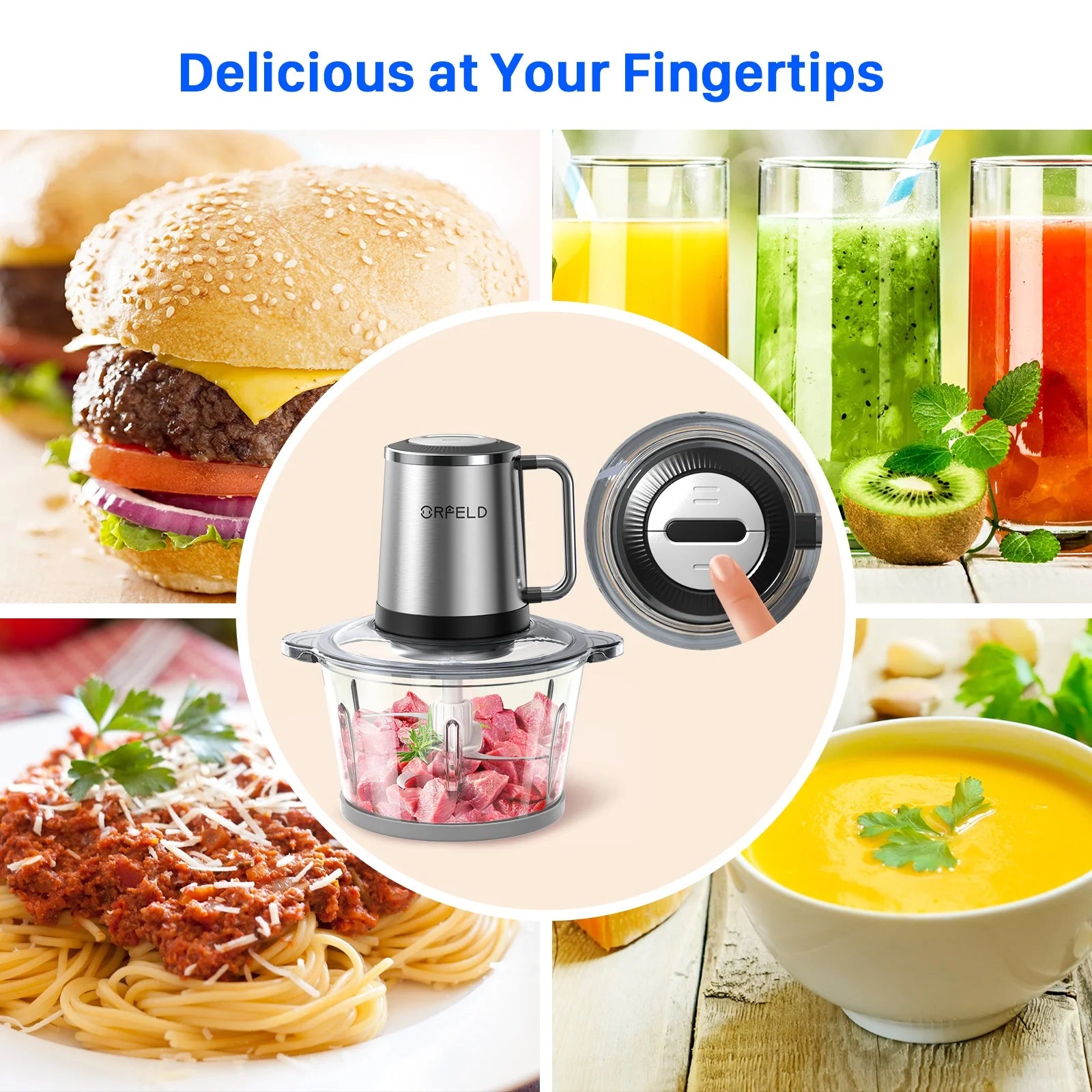 Meat Grinder Electric Food Chopper, 2 Speeds 8 Cup Food Processor New, Silver