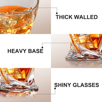 Whiskey Glasses Set of 6, Old Fashioned Glasses with Luxury Box, Premium 11 OZ Crystal Glasses for Whiskey Lovers, Rocks Glasses for Bourbon, Scotch, Cocktail, Liquor, and Rum Drinks - Twist