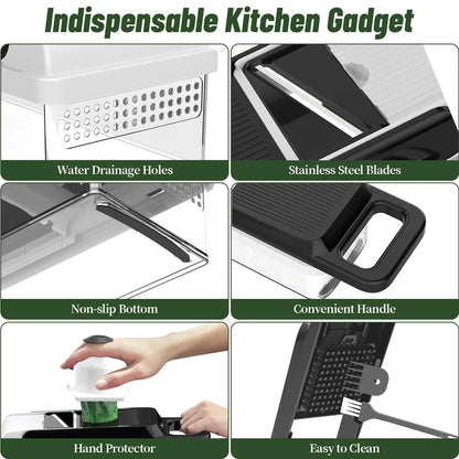 10-In-1, 8 Blade Vegetable Chopper, Mandoline Slicer, Food Chopper with Container, Fruit Slicer, Kitchen Gadgets & Accessories, Home Essentials