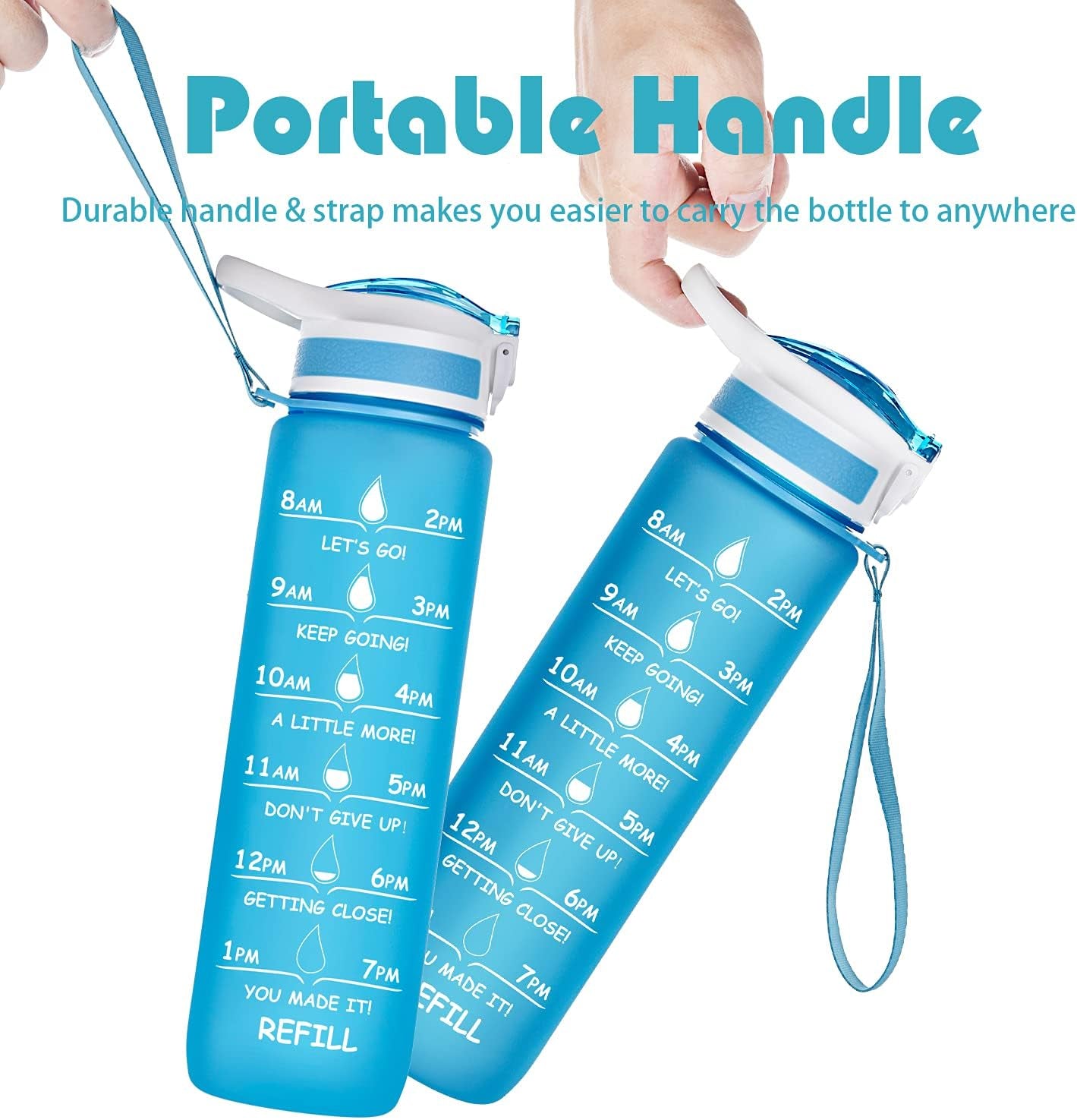32Oz Water Bottle with Time Marker & Straw, Motivational Water Bottles with Times to Drink, Sport Water Bottle Leak Proof & BPA Free for School, Fitness, Work Blue