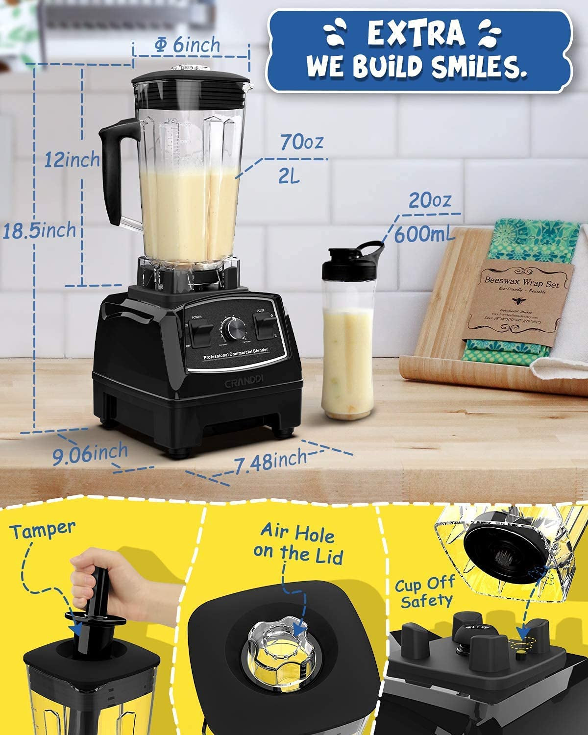 Professional Blender,1500 Watt Commercial Blenders for Kitchen with 70Oz Capacity and Self-Cleaning, Classic Blenders for Shakes and Smoothies, Build-In Pulse, YL-010-B