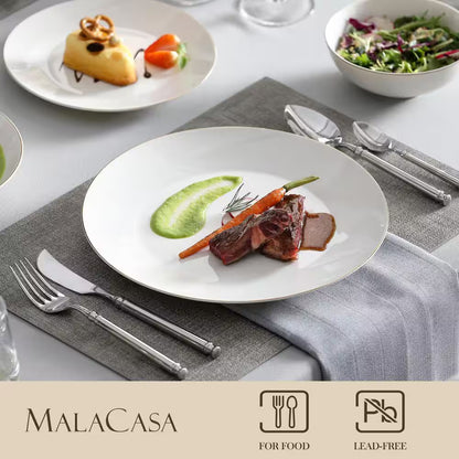 Jera 16-Piece White with Gold Trim Bone China Dinnerware Set (Service for 4)