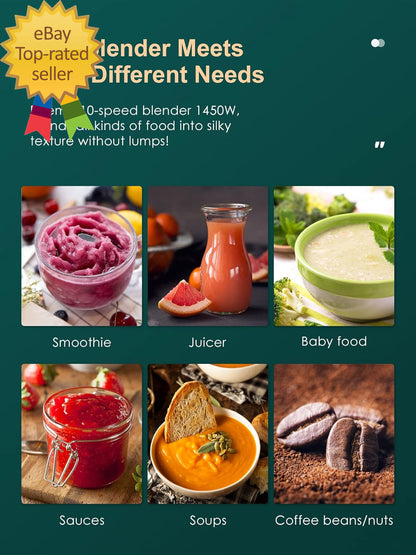 Counter Blender Smoothie Maker, 1450W Professional High Speed Blenders