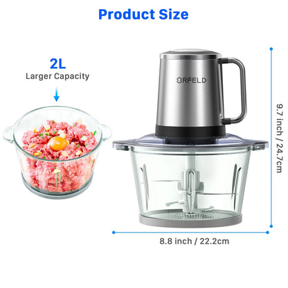 Meat Grinder Electric Food Chopper, 2 Speeds 8 Cup Food Processor New, Silver