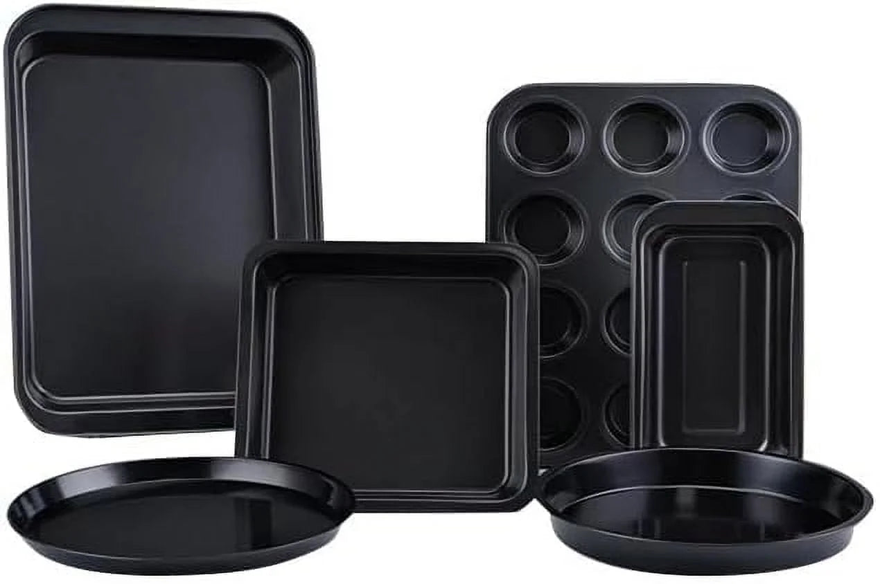 6 Pieces Bakeware Sets, Baking Pans Set, Nonstick Oven Pan for Kitchen with Wider Grips with Square Cake Pan, Loaf Pan, Muffin Pan, Cookie Sheet, 2 Pizza Pans