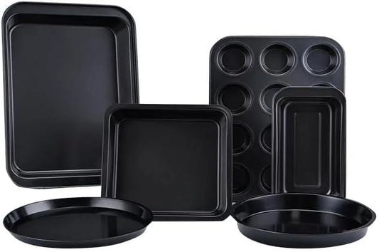 6 Pieces Bakeware Sets, Baking Pans Set, Nonstick Oven Pan for Kitchen with Wider Grips with Square Cake Pan, Loaf Pan, Muffin Pan, Cookie Sheet, 2 Pizza Pans