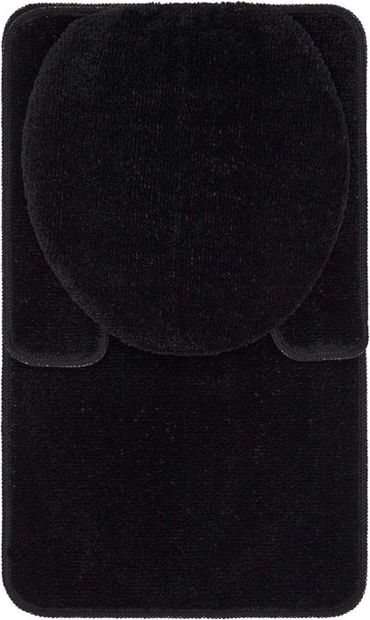 Machine Washable Seashell Design Non-Slip Rubberback 3PCS Bath Rug Set for Bathroom, 3 Piece - 18" X 30"/18" X 19"/18" X 18", Black