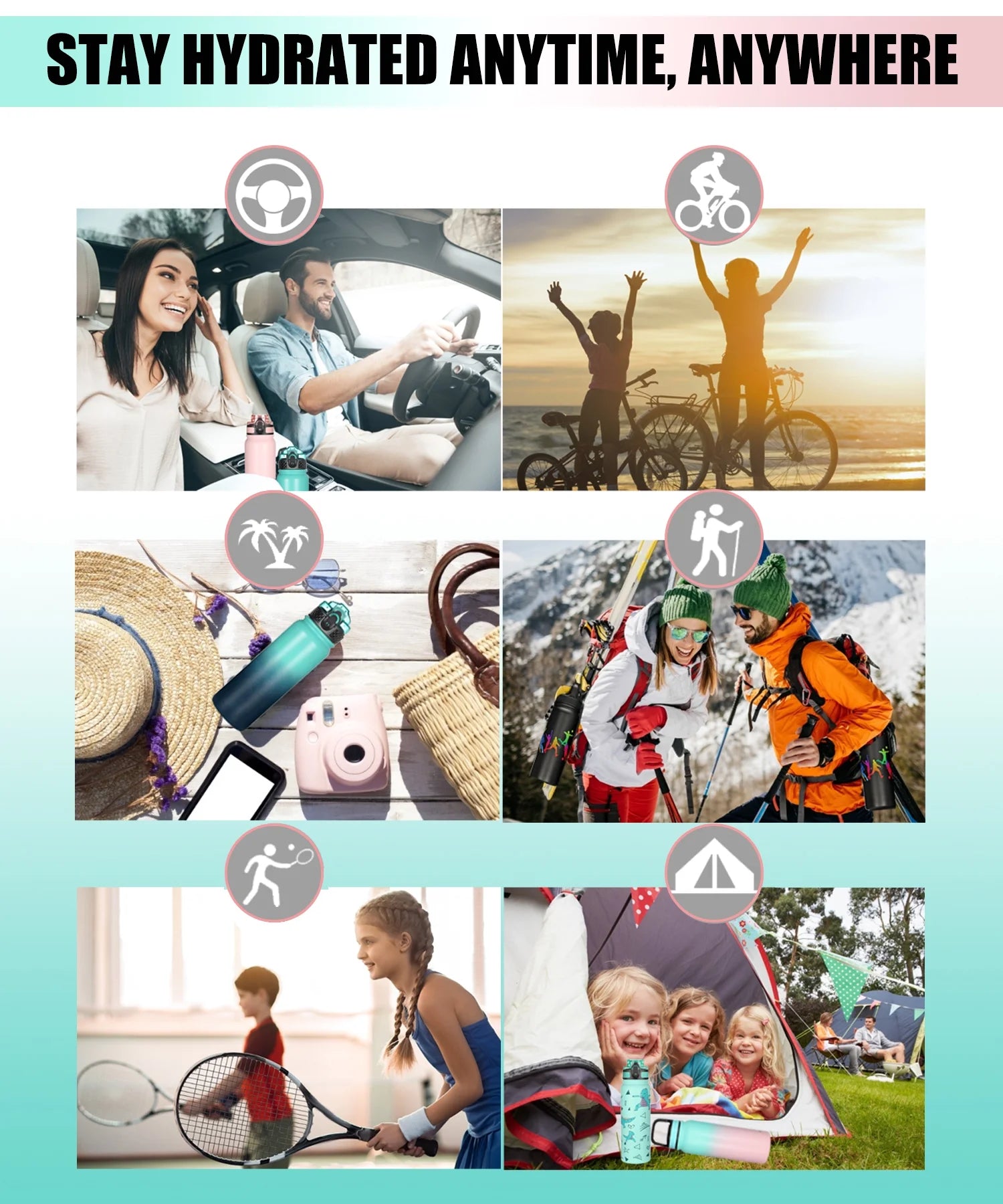 Insulated 20Oz Stainless Steel Water Bottles with 3 Lids & Straw