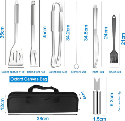 18 Pcs BBQ Grill Accessories, Grilling Utensils Set, Stainless-Steel Skewers, Spatula, Fork, Basting Brush, Tongs and Utensils Bundle -Perfect for Men Women Cooking Indoor or Outdoor Camping Backyard